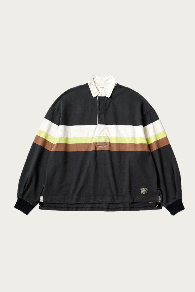 Kapital - 16/-Panel Stripe Jersey BIG Rugger Shirt - Black - Canoe Club