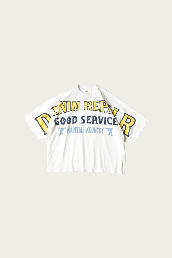 Kapital 18.5/- Jersey HUGE-T (DENIM REPAIR) | White | Canoe Club