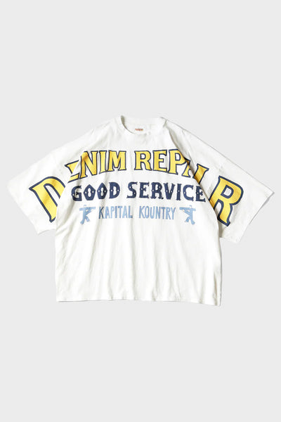 Kapital 18.5/- Jersey HUGE-T (DENIM REPAIR) | White | Canoe Club