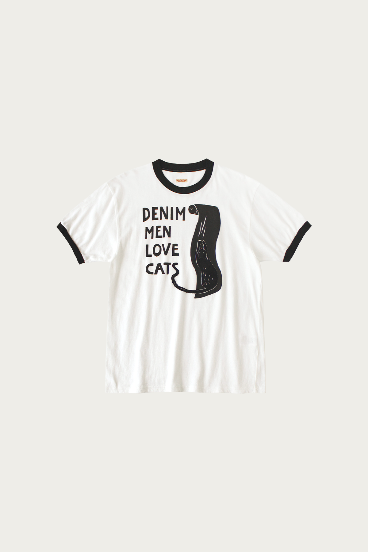 Kapital - 20/-Jersey Ringer T (DENIM MEN LOVE CATS) - White - Canoe Club