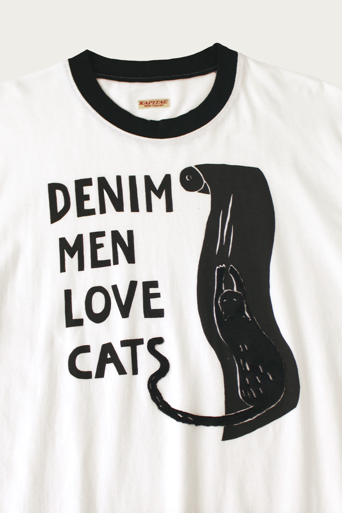 Kapital - 20/-Jersey Ringer T (DENIM MEN LOVE CATS) - White - Canoe Club