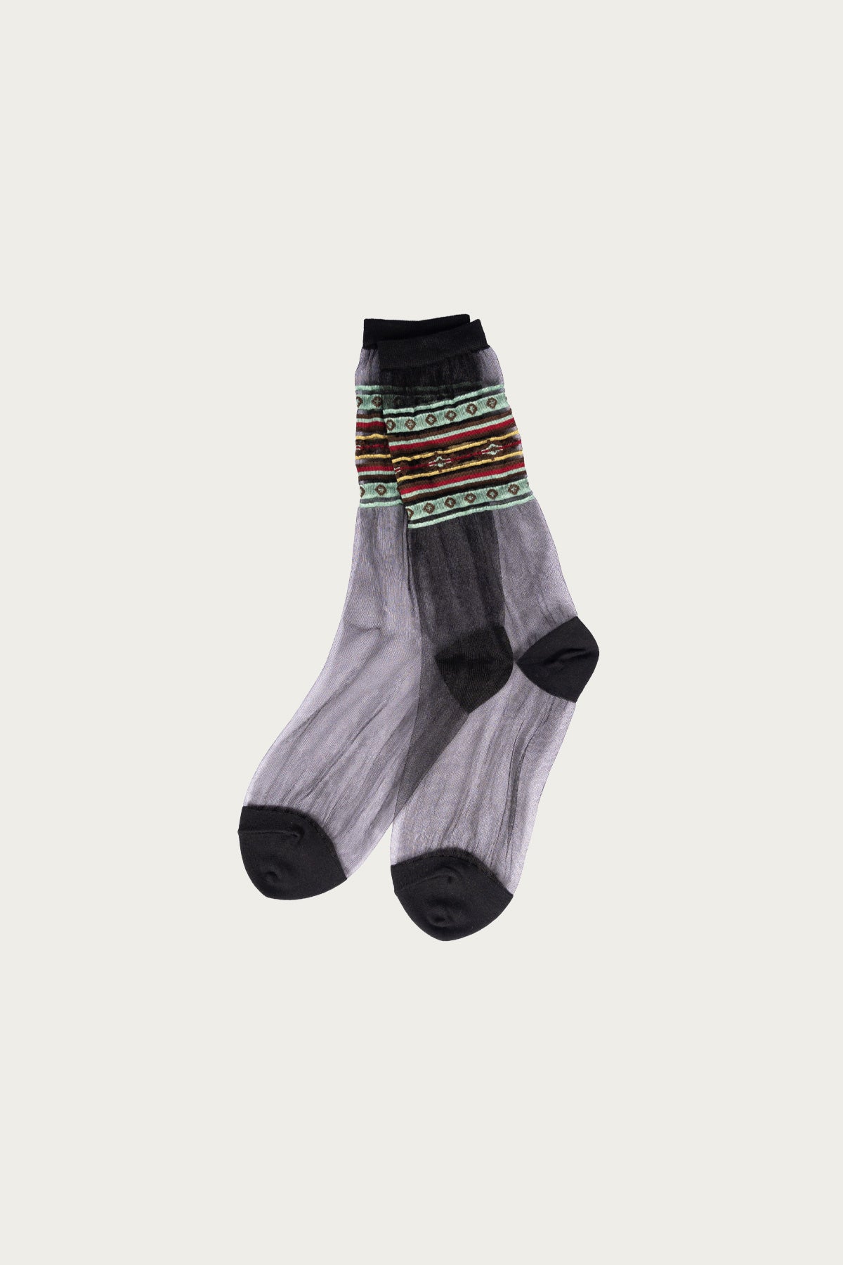 Kapital - 200 Yarns GYPSY Stripe Sheer Socks - Black/Mint - Canoe Club