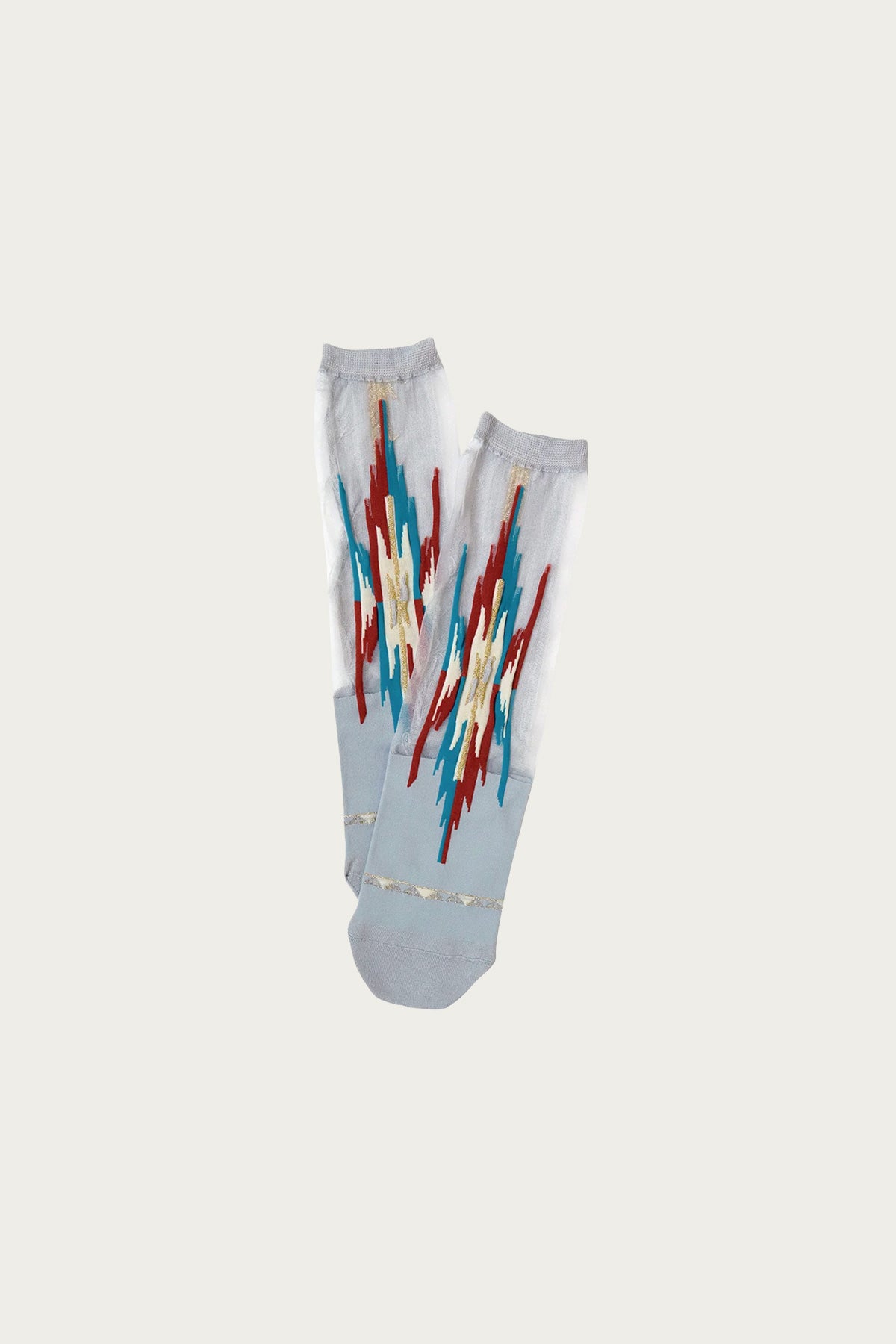 Kapital - 200 Yarns ORTEGA See-Through Socks - Grey/Red - Canoe Club