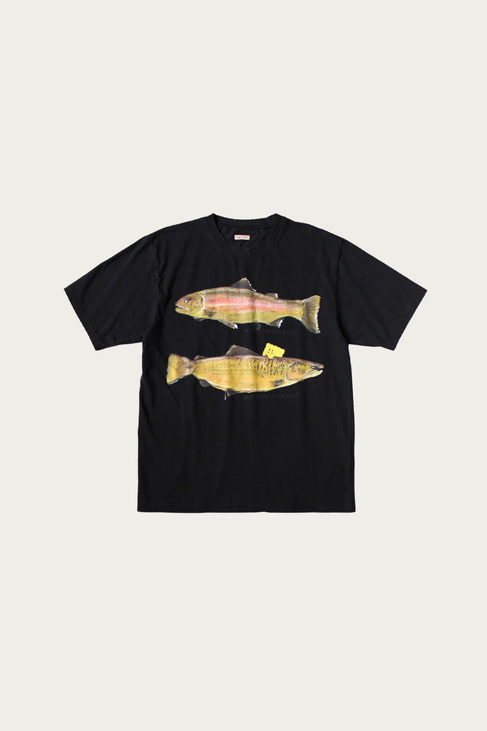 Kapital - 20/- Jersey Crew T (Two Trouts PECKISH RAINBOWY) - Black - Canoe Club