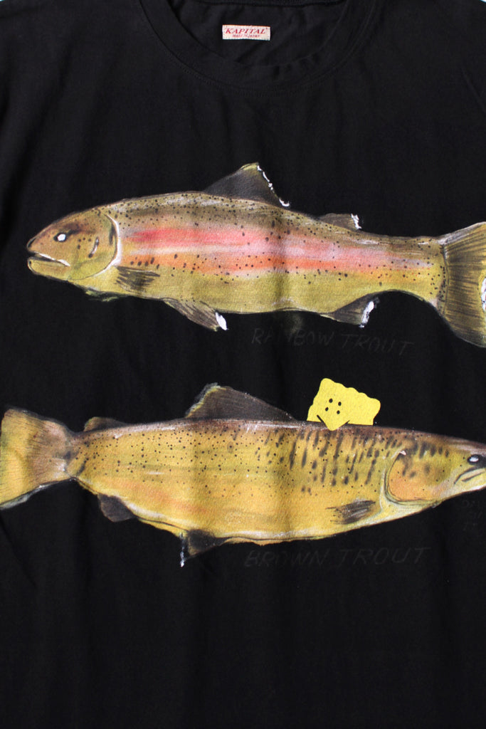 Kapital - 20/- Jersey Crew T (Two Trouts PECKISH RAINBOWY) - Black - Canoe Club