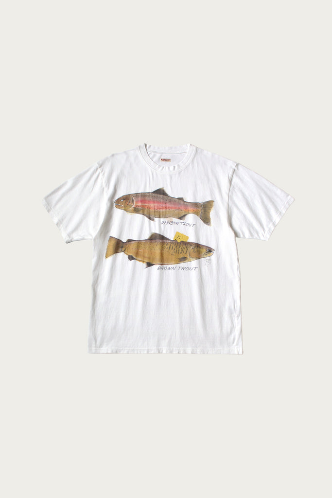 Kapital - 20/- Jersey Crew T (Two Trouts PECKISH RAINBOWY) - White - Canoe Club