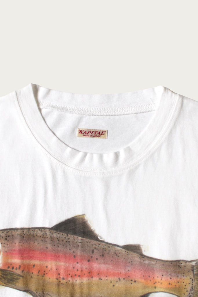 Kapital - 20/- Jersey Crew T (Two Trouts PECKISH RAINBOWY) - White - Canoe Club