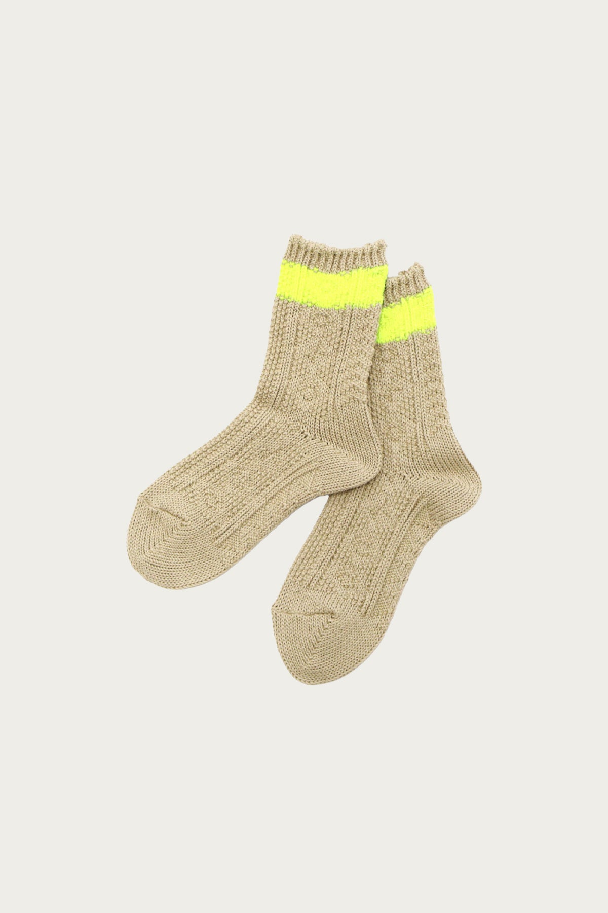 Kapital - 56 Yarns Cable Knit Neon-Line Socks - Ecru - Canoe Club