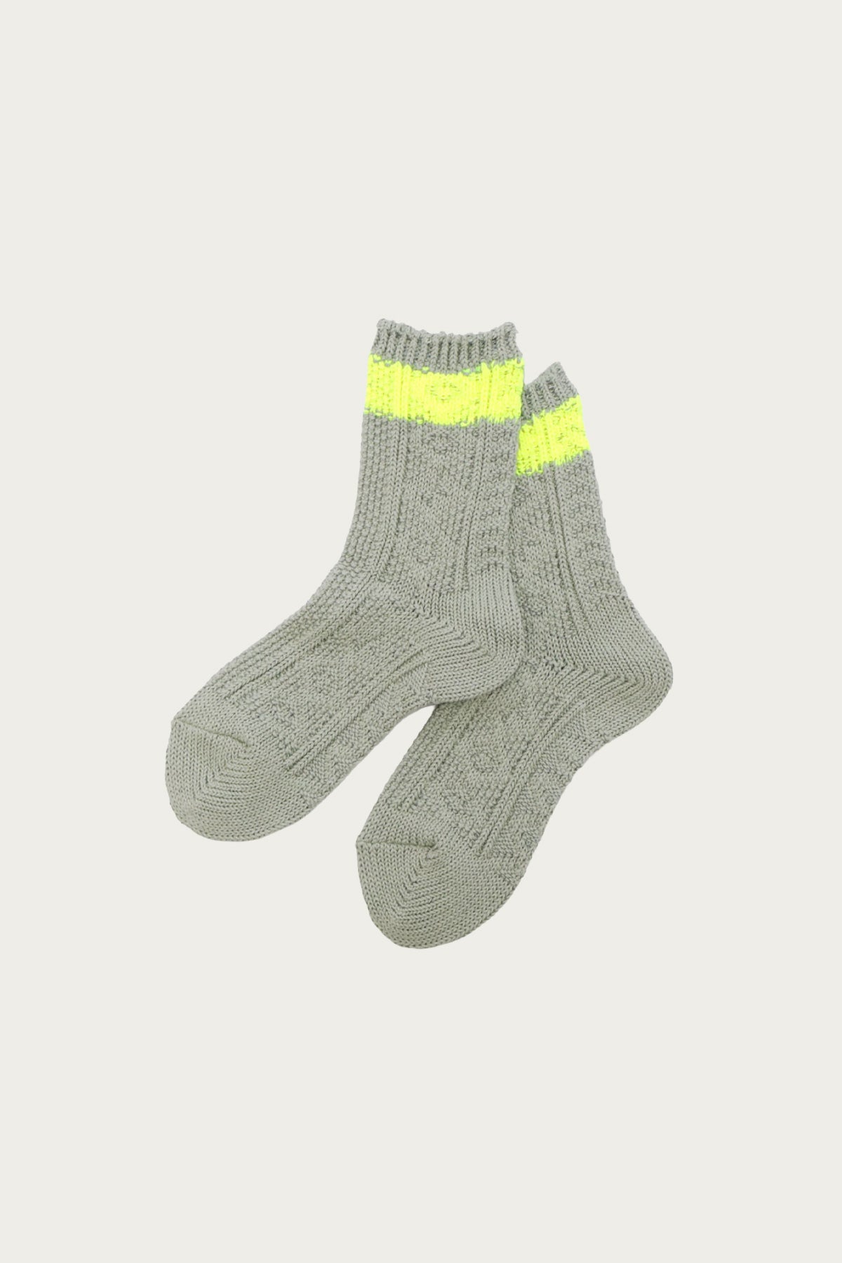 Kapital - 56 Yarns Cable Knit Neon-Line Socks - Grey - Canoe Club