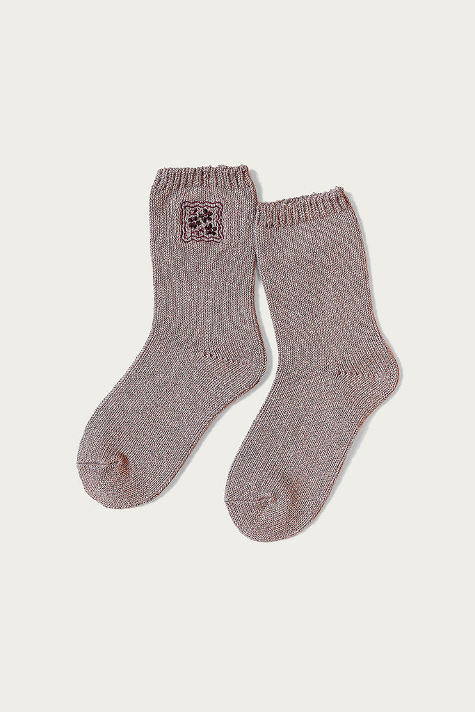 Kapital - 56 Yarns COOKIE Embroidery Socks - Beige - Canoe Club