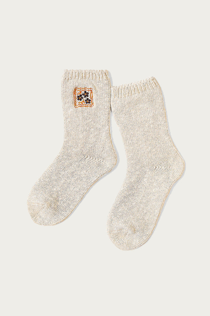 Kapital - 56 Yarns COOKIE Embroidery Socks - Ivory - Canoe Club