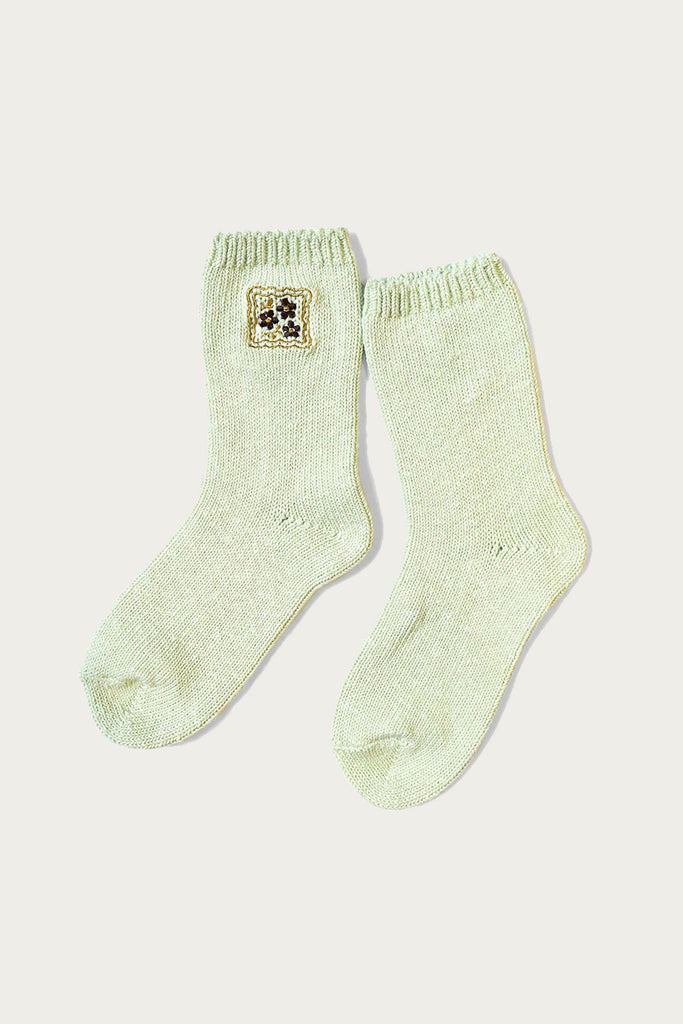 Kapital - 56 Yarns COOKIE Embroidery Socks - Light Green - Canoe Club