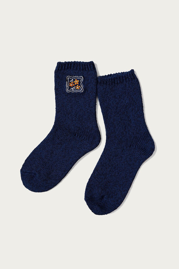 Kapital - 56 Yarns COOKIE Embroidery Socks - Navy - Canoe Club