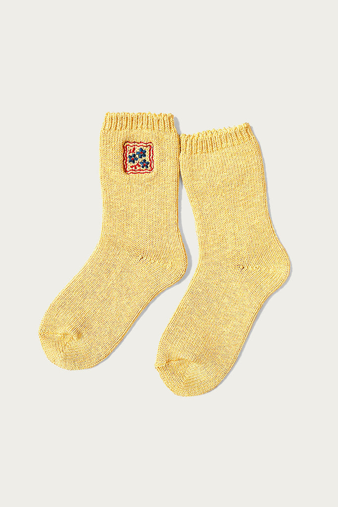 Kapital - 56 Yarns COOKIE Embroidery Socks - Yellow - Canoe Club