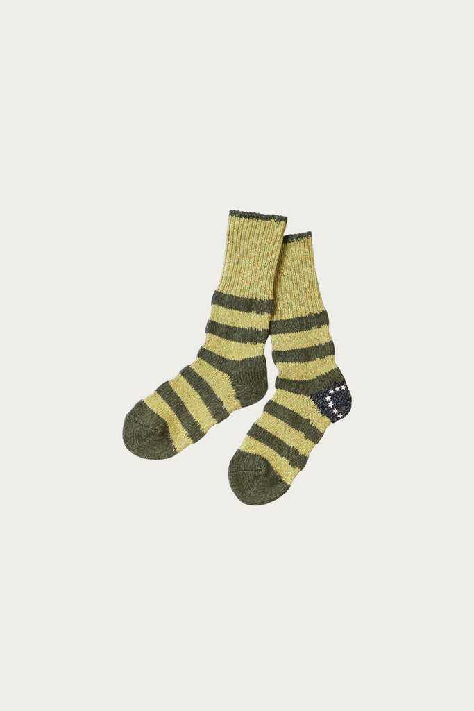 Kapital - 56 Yarns Flag Stripe Socks - Khaki - Canoe Club