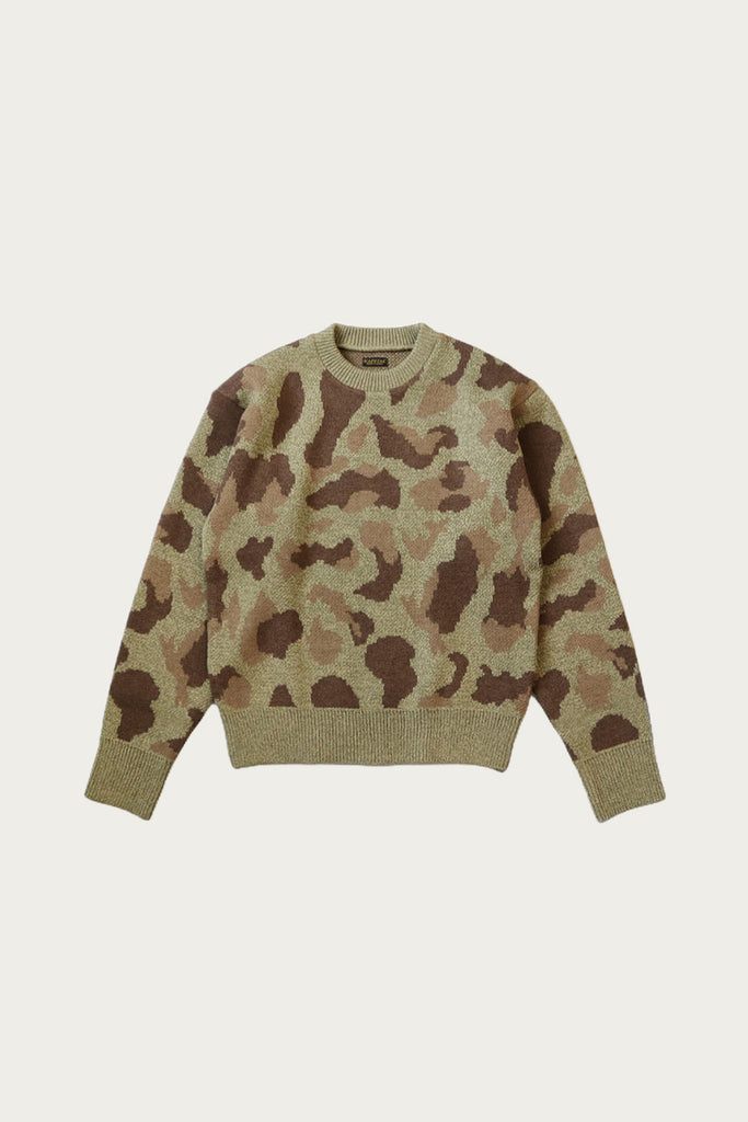 Kapital - 5G Camo Knit Vintage Crew Sweater - Khaki - Canoe Club