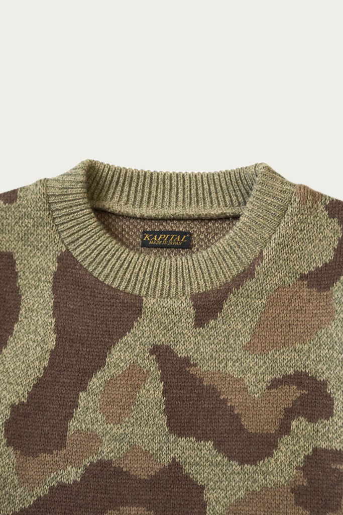 Kapital - 5G Camo Knit Vintage Crew Sweater - Khaki - Canoe Club