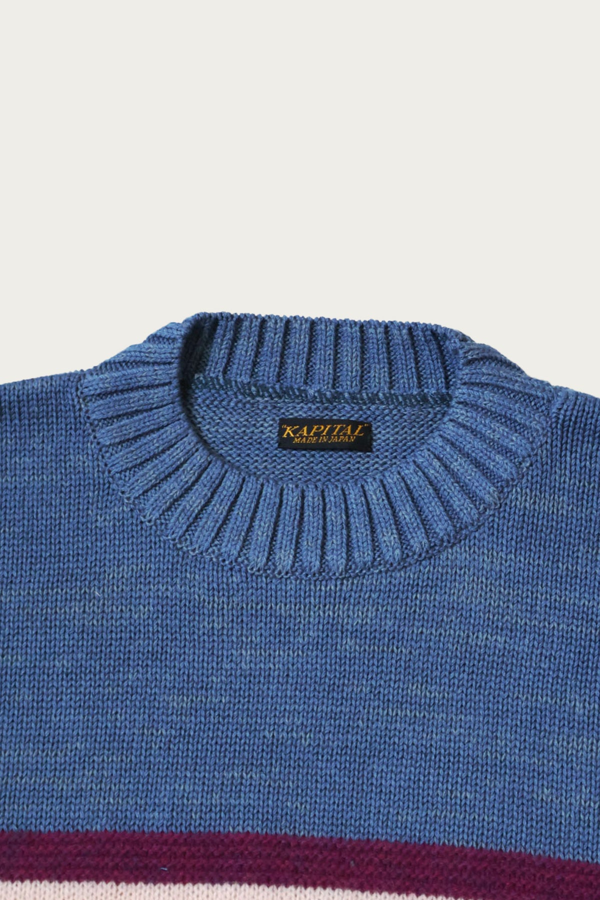 Kapital - 5G Cotton Knit 1-TONE PECKISH RAIBOW Crew Sweater - Blue - Canoe Club