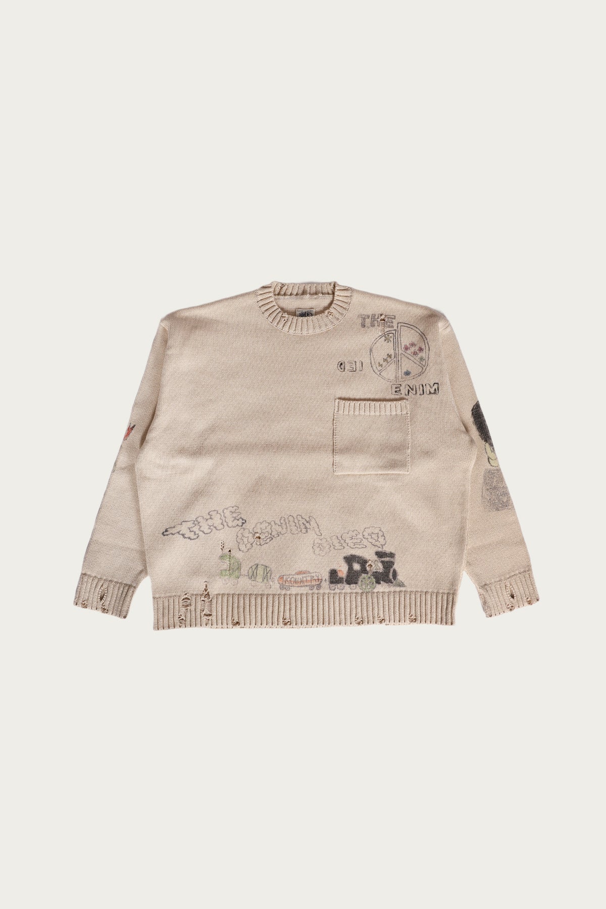 Kapital - 5G Cotton Knit Crew Sweater (Memorial Paint Model) - Natural - Canoe Club