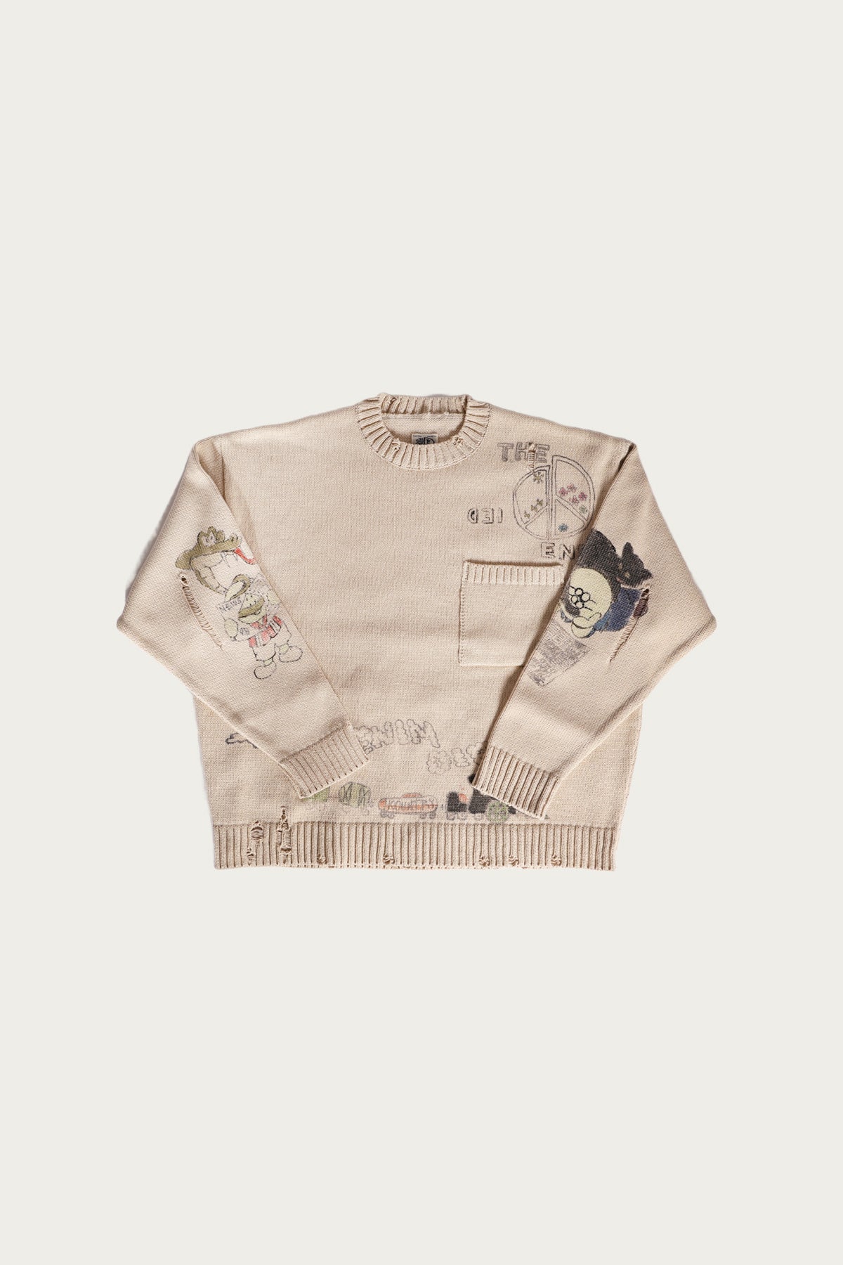 Kapital - 5G Cotton Knit Crew Sweater (Memorial Paint Model) - Natural - Canoe Club