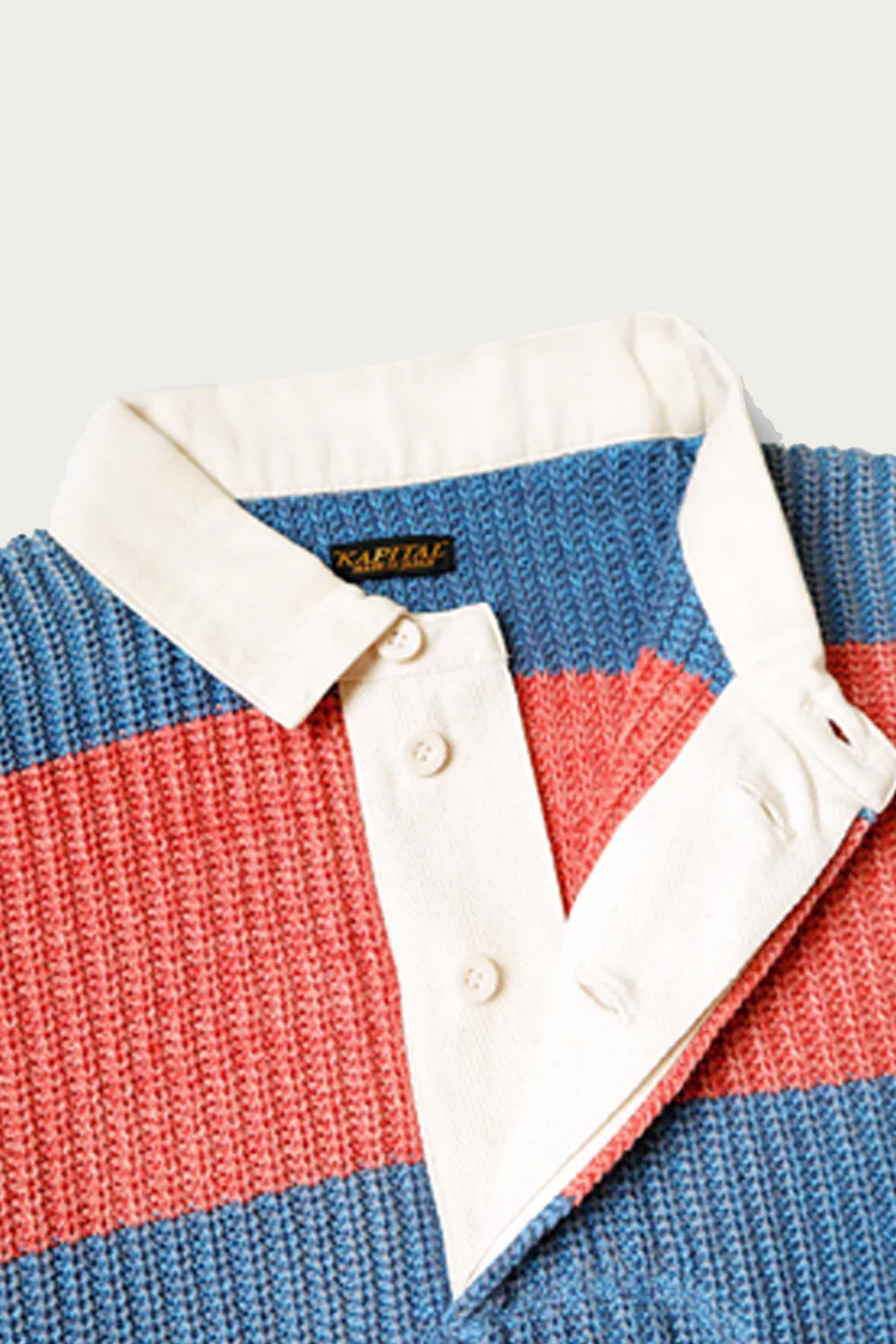Kapital - 5G Cotton Knit RUGGER Shirt - Sax/Red - Canoe Club