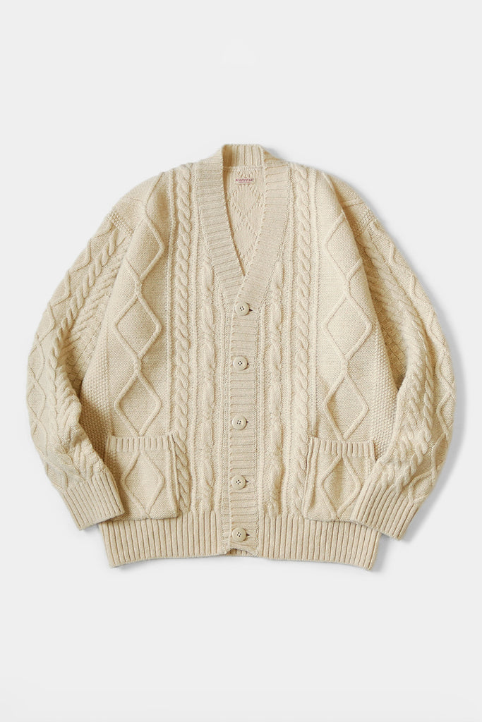 Kapital - 5G Wool Cable Knit Elbow-CATPITAL Cardigan - Ecru - Canoe Club