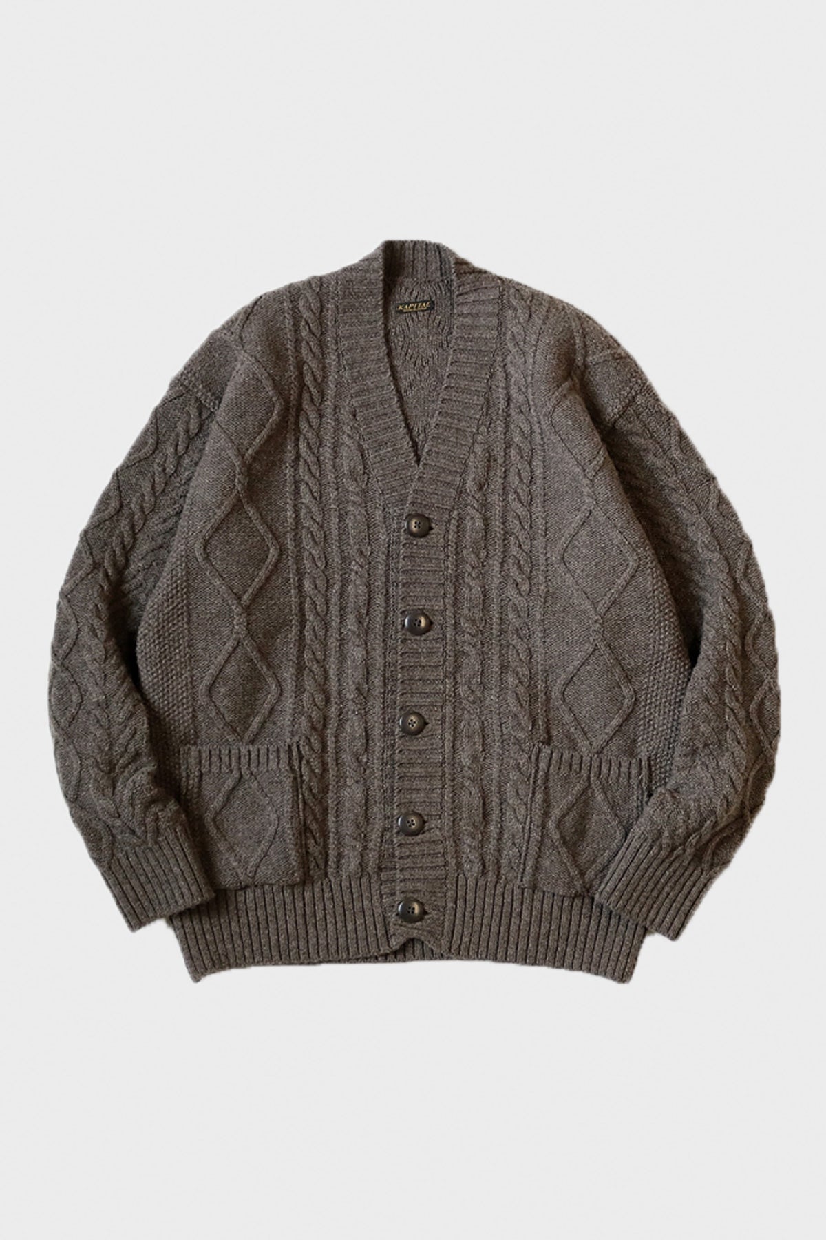 Kapital - 5G Wool Cable Knit Elbow-CATPITAL Cardigan - Moca Brown - Canoe Club
