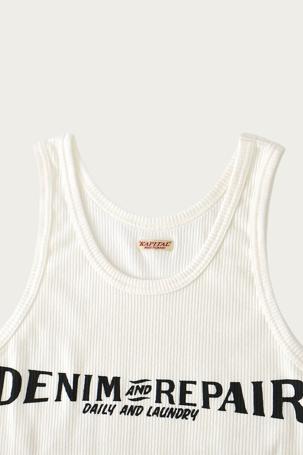 Kapital - 60/2 Stretch Jersey Tank Top (DENIM REPAIR) - White - Canoe Club