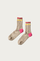 Kapital - 60 Yarns IVY RAINBOWY HAPPY HEEL-Hold Socks - Beige/Pink - Canoe Club
