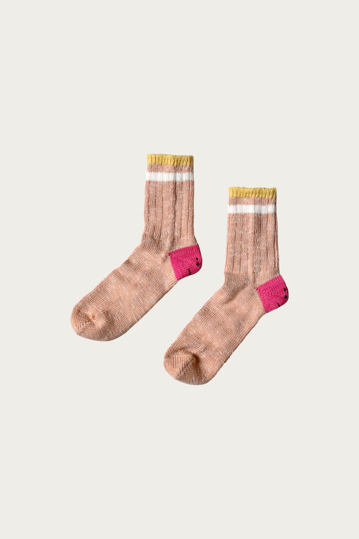 Kapital - 60 Yarns IVY RAINBOWY HAPPY HEEL-Hold Socks - Pale Pink/Pink - Canoe Club