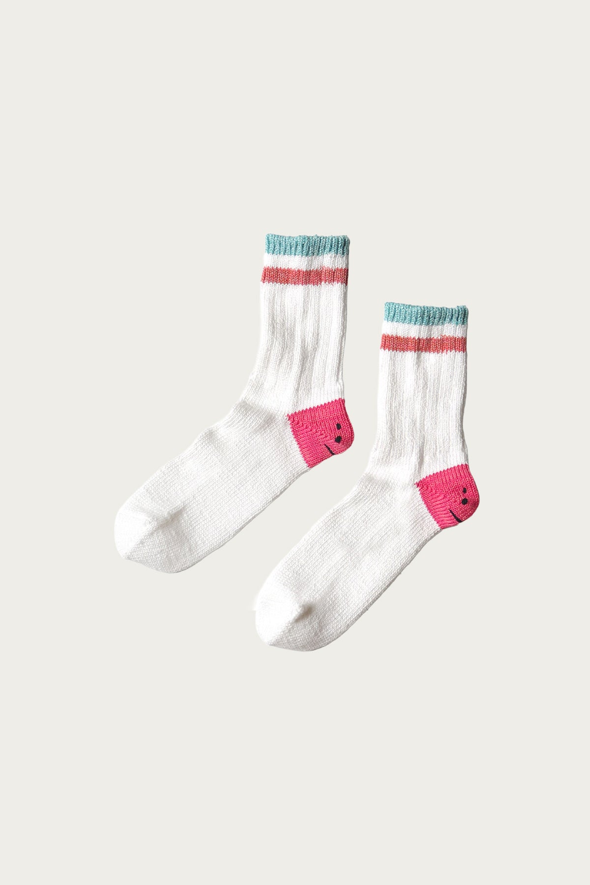 Kapital - 60 Yarns IVY RAINBOWY HAPPY HEEL-Hold Socks - White/Pink - Canoe Club