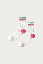 Kapital - 60 Yarns IVY RAINBOWY HAPPY HEEL-Hold Socks - White/Pink - Canoe Club
