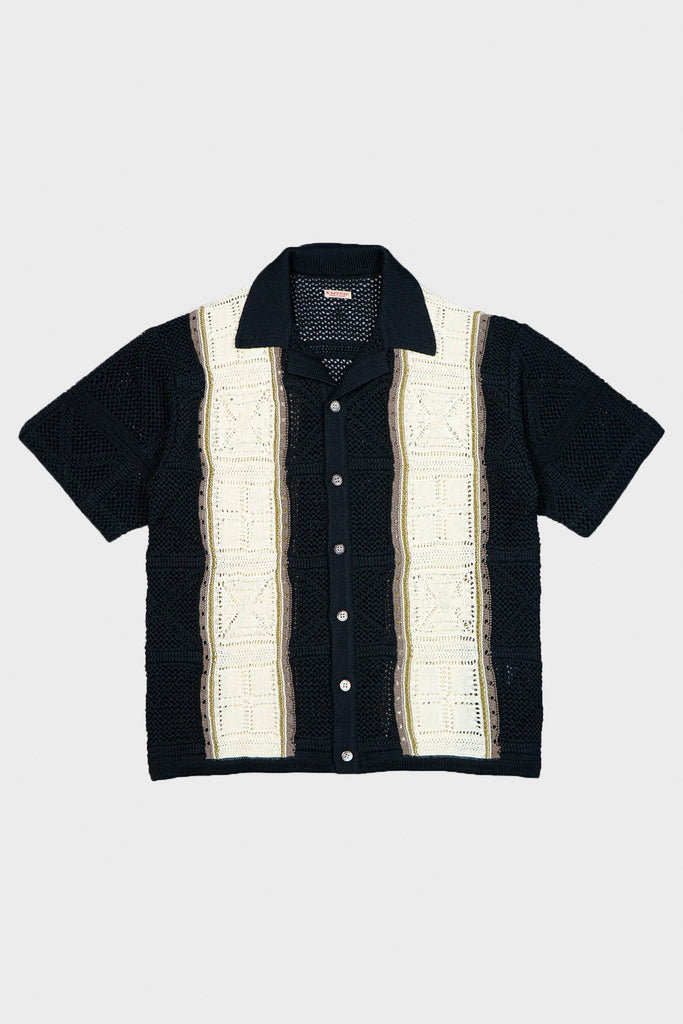 Kapital - 7G Crochet Knit TENNESSEE Aloha Polo - Black - Canoe Club