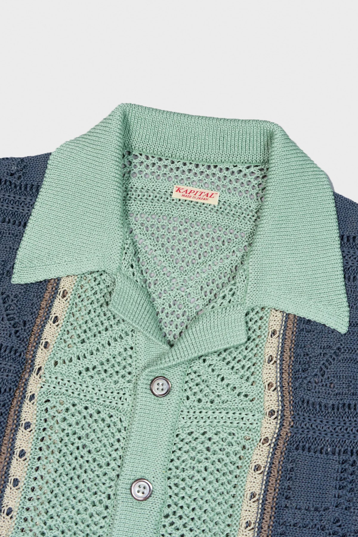 Kapital - 7G Crochet Knit TENNESSEE Aloha Polo - Blue - Canoe Club