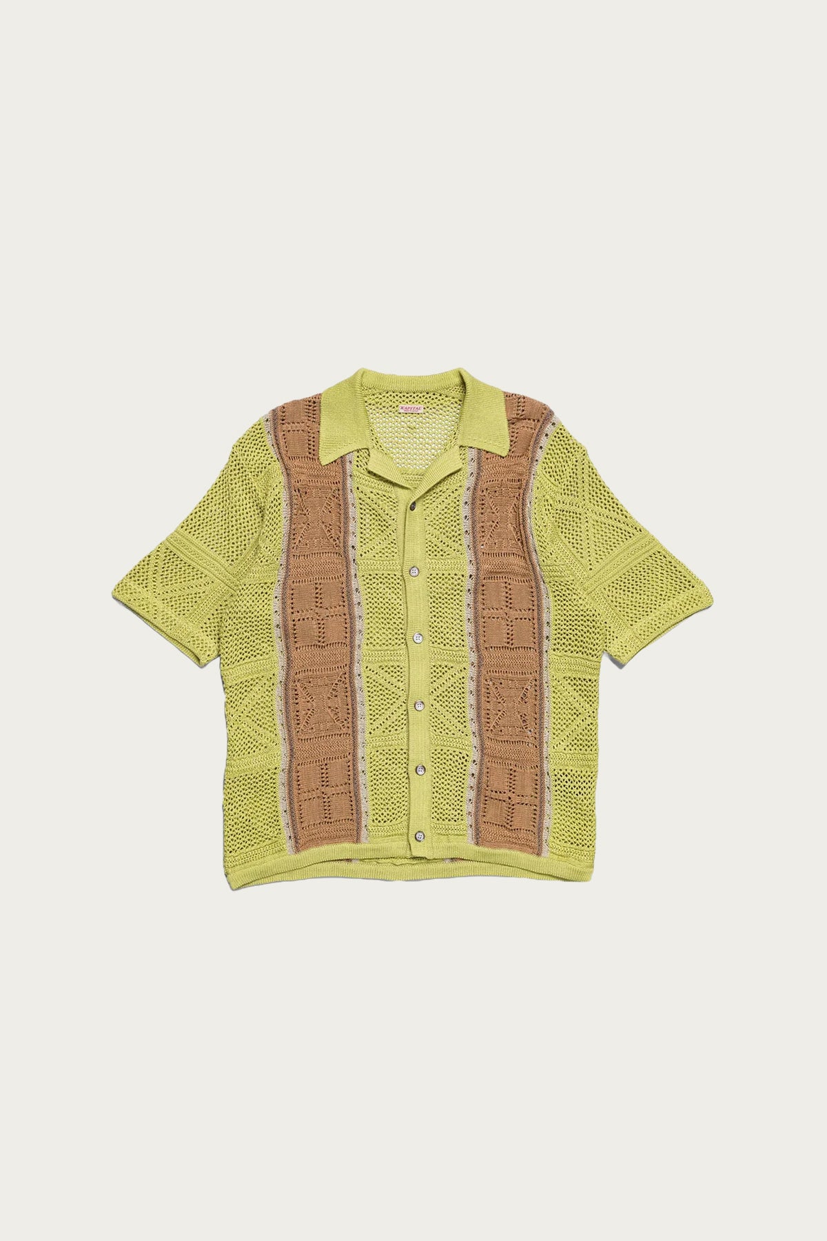 Kapital - 7G Crochet Knit TENNESSEE Aloha Polo - Lime - Canoe Club