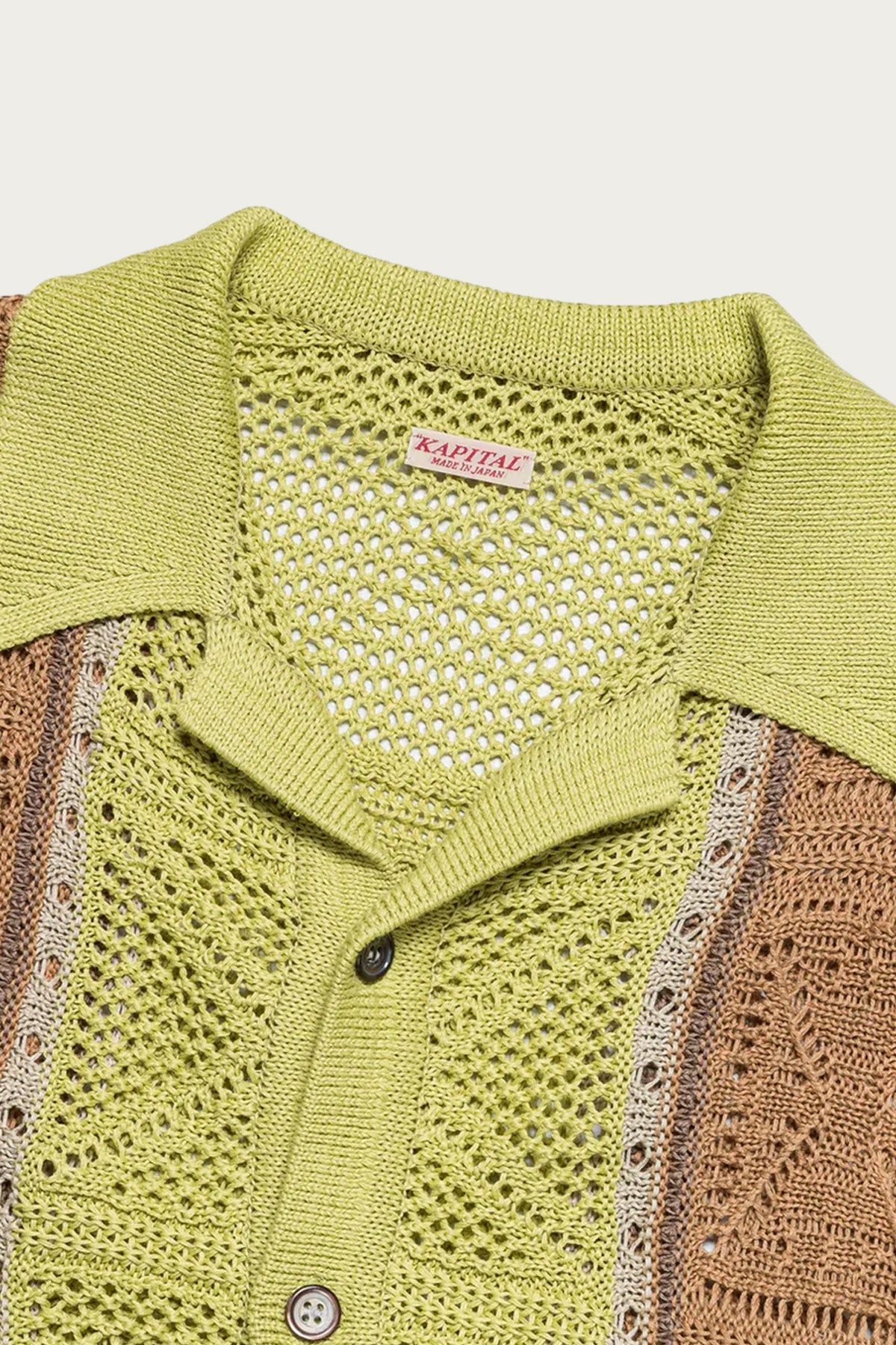 Kapital - 7G Crochet Knit TENNESSEE Aloha Polo - Lime - Canoe Club