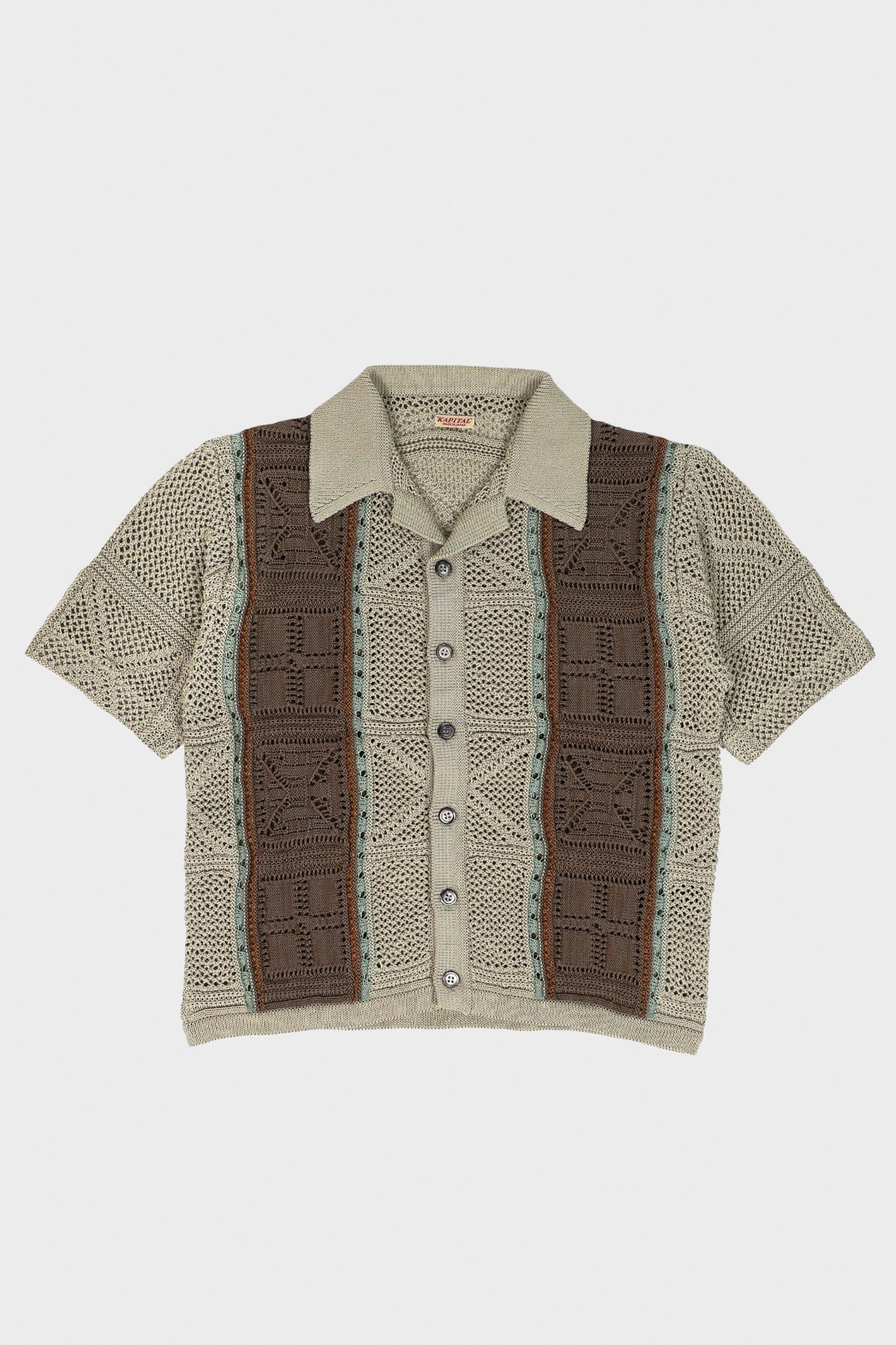 Kapital - 7G Crochet Knit TENNESSEE Aloha Polo - Beige - Canoe Club