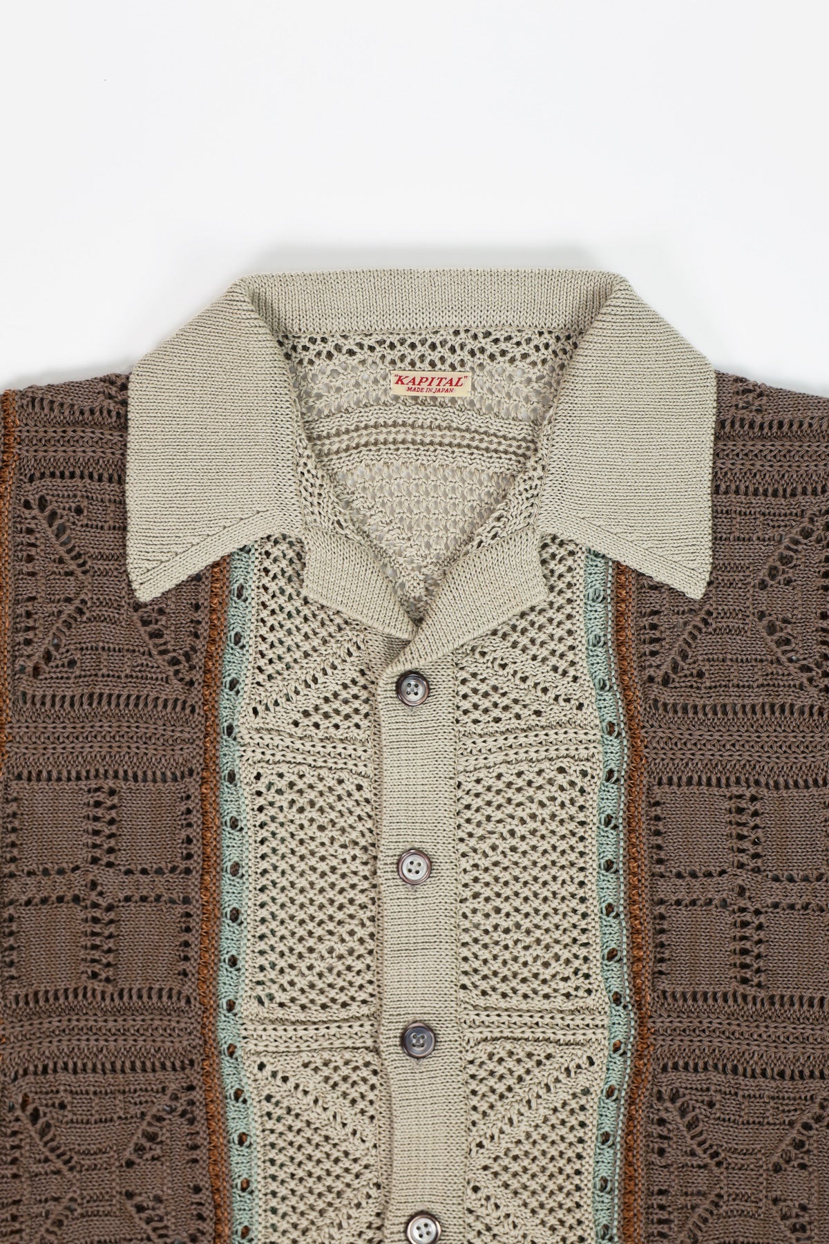 Kapital - 7G Crochet Knit TENNESSEE Aloha Polo - Beige - Canoe Club