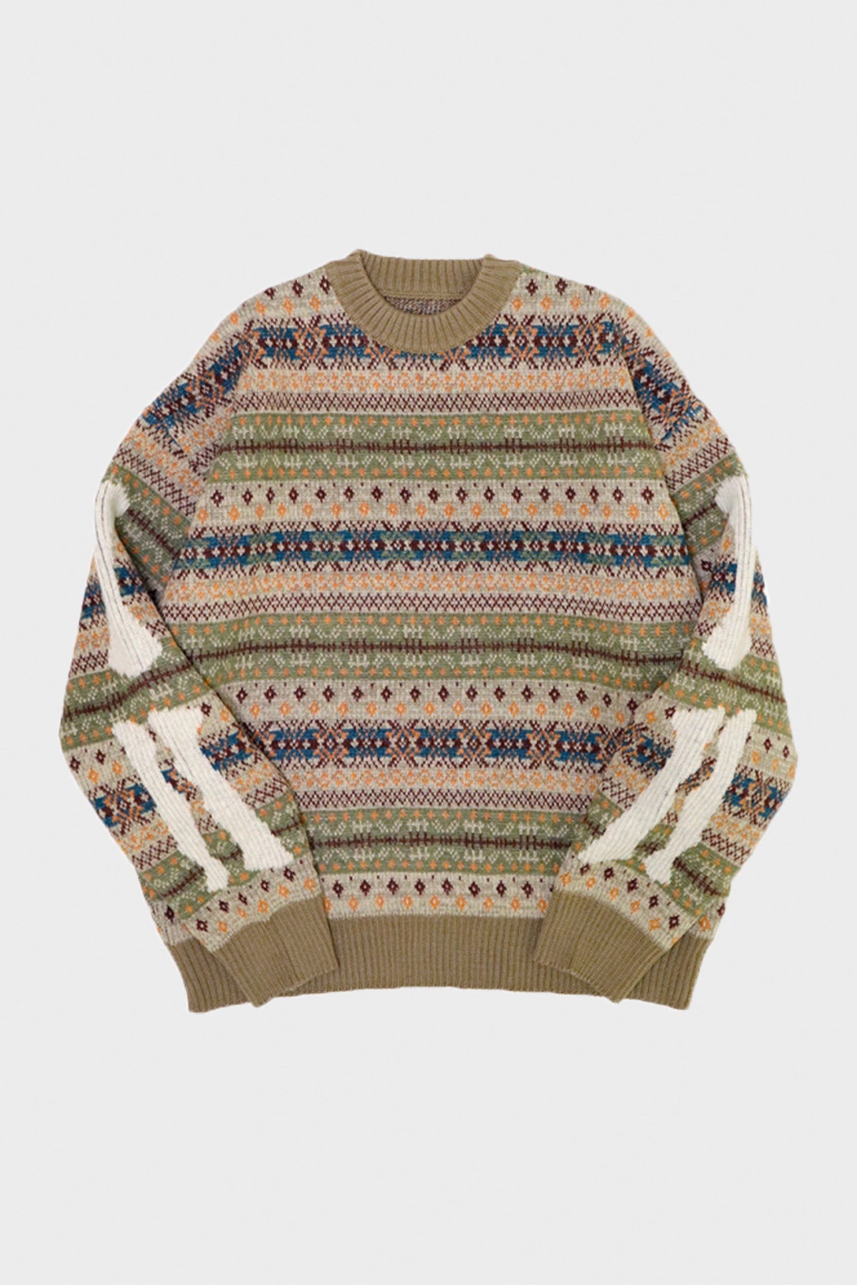 Kapital - 7G Wool FairIsle BONE Crew Sweater - Orange - Canoe Club