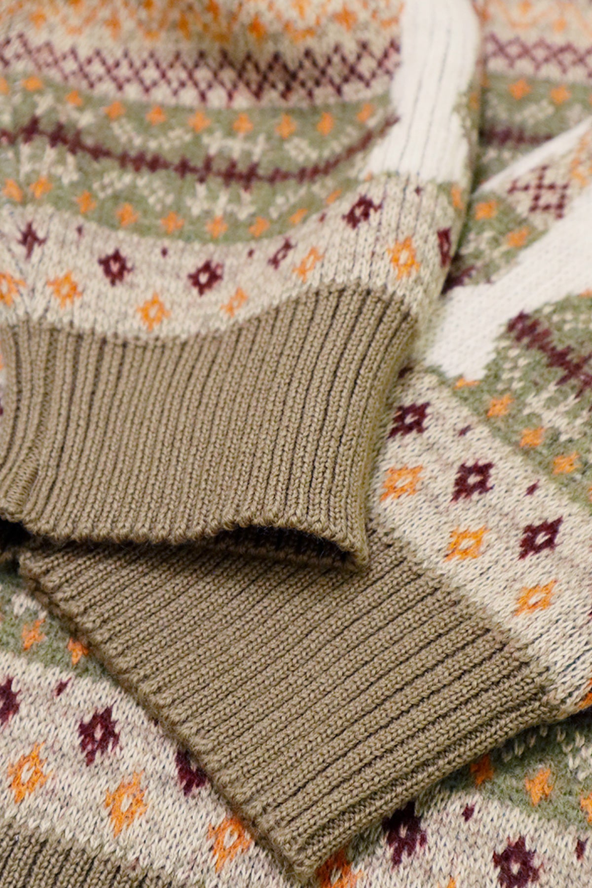 Kapital - 7G Wool FairIsle BONE Crew Sweater - Orange - Canoe Club