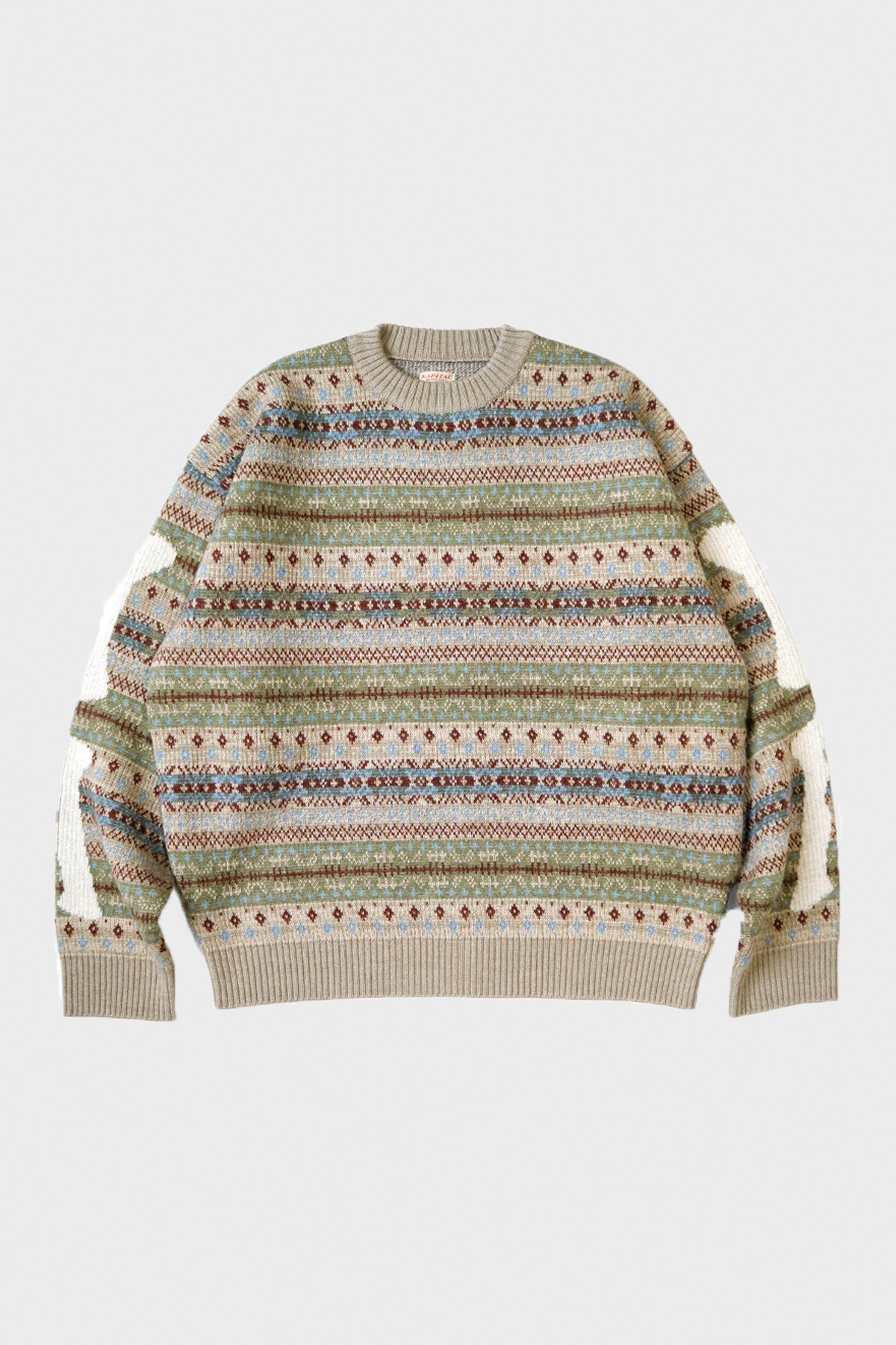 Kapital 7G Wool FairIsle BONE Crew Sweater | Sax | Canoe Club