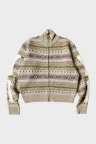Kapital - 7G Wool FairIsle BONE ZIP Short Cardigan - Sax - Canoe Club
