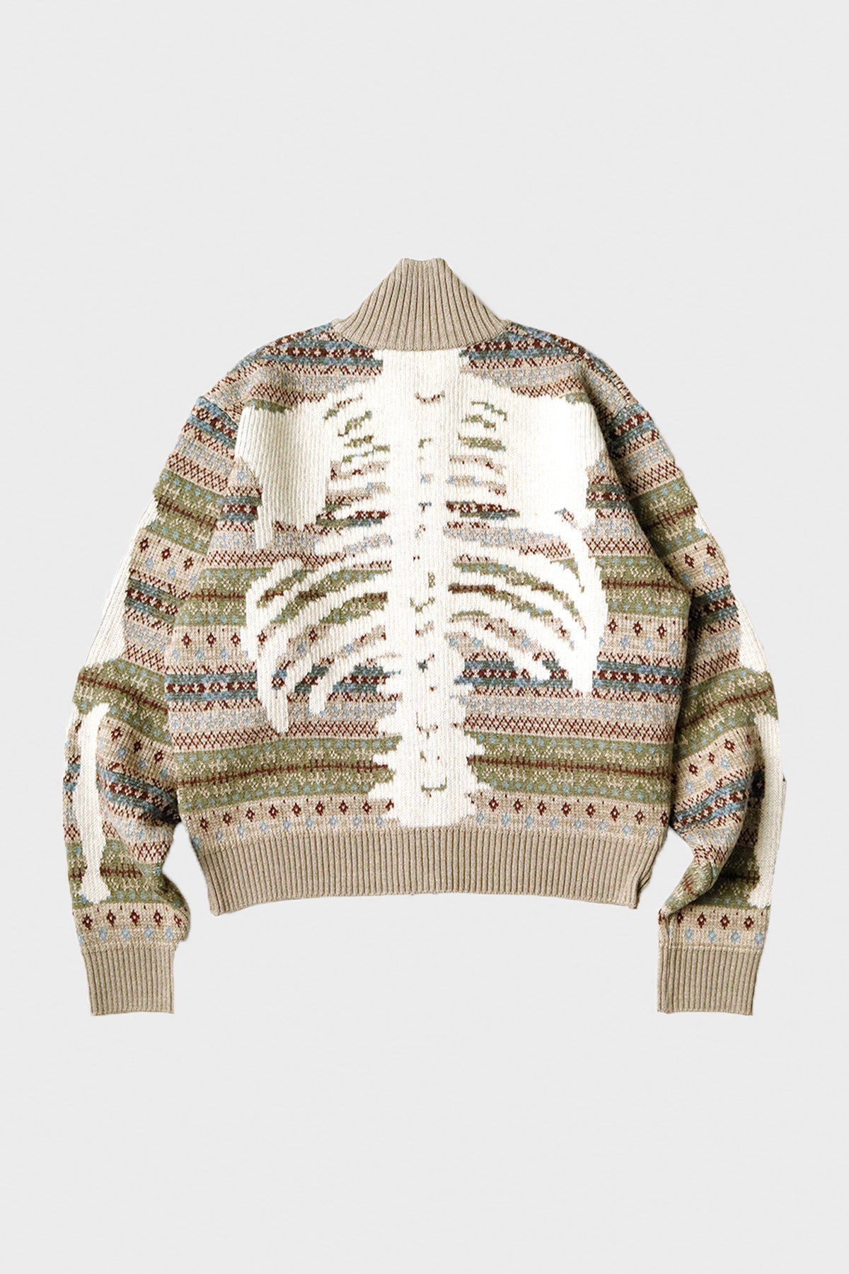 Kapital 7G Wool FairIsle BONE ZIP Short Cardigan | Sax | Canoe Club