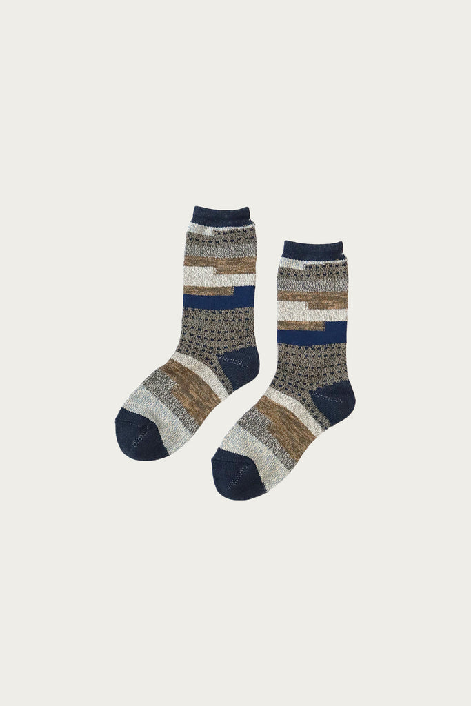 Kapital - 84 Yarns Patchwork KOMON KOGIN Socks - Navy - Canoe Club