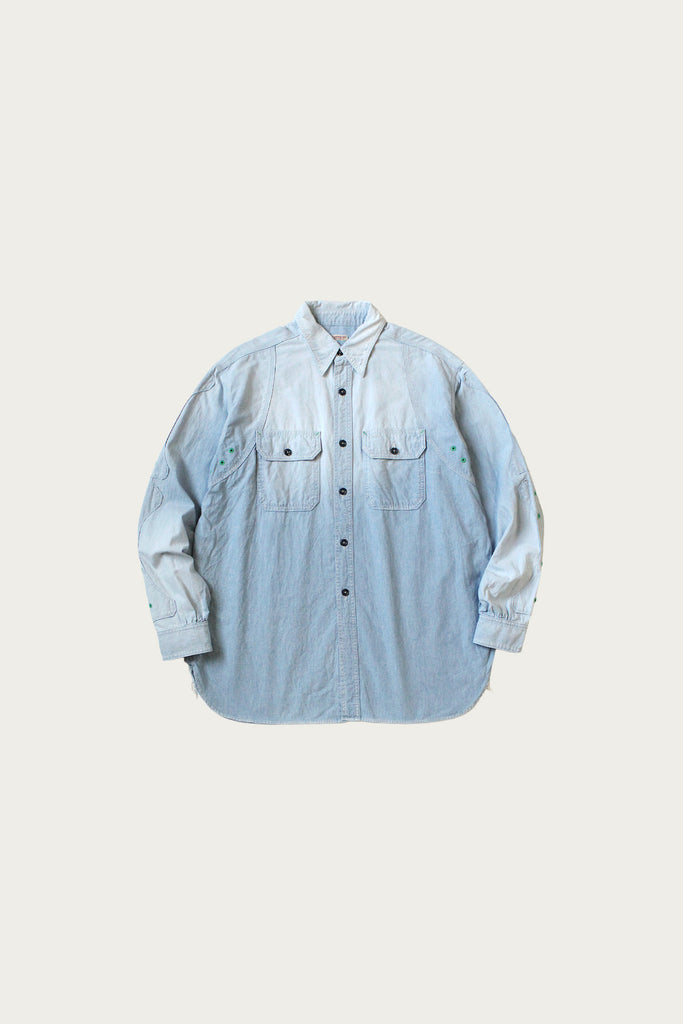 Kapital - Chambray 2TONES BONE Patch Ventilator Workshirt - Sax - Canoe Club
