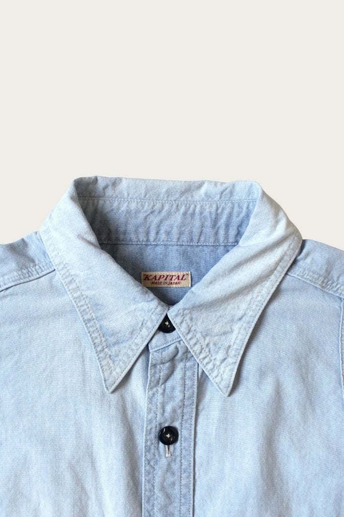 Kapital - Chambray 2TONES BONE Patch Ventilator Workshirt - Sax - Canoe Club