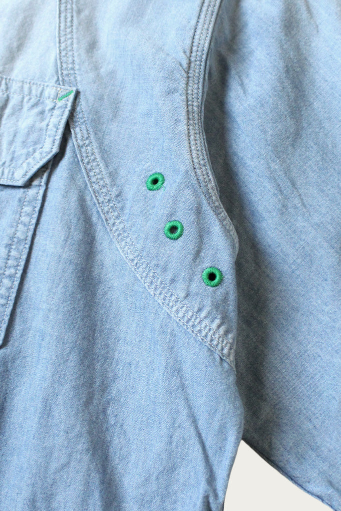 Kapital - Chambray 2TONES BONE Patch Ventilator Workshirt - Sax - Canoe Club