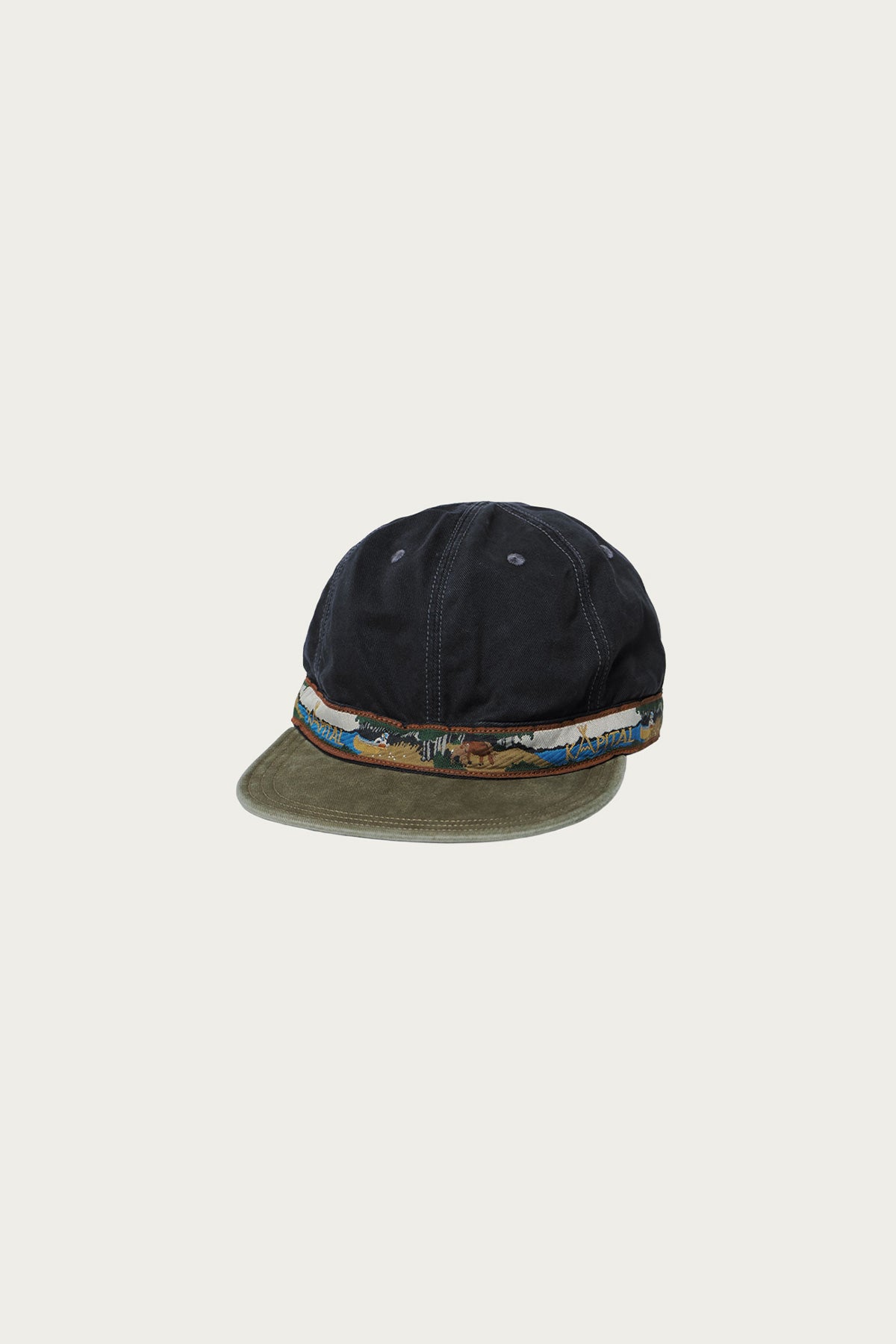 Kapital - Chino BRIMFIELD Cap (NAVAJO BOAT) - Black/Khaki - Canoe Club