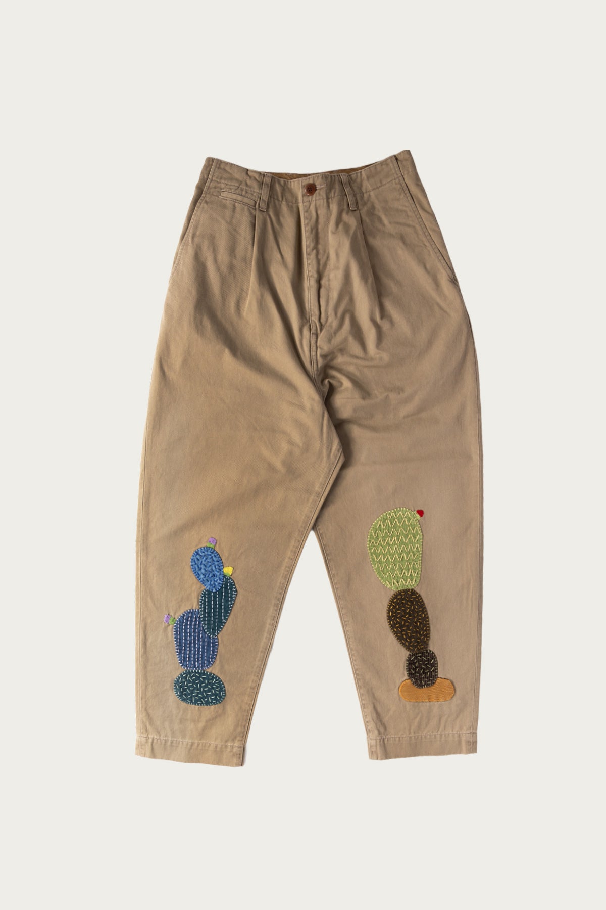 Kapital - Chino High Waisted NIME Pants (CACTUS Embroidery) - Beige - Canoe Club