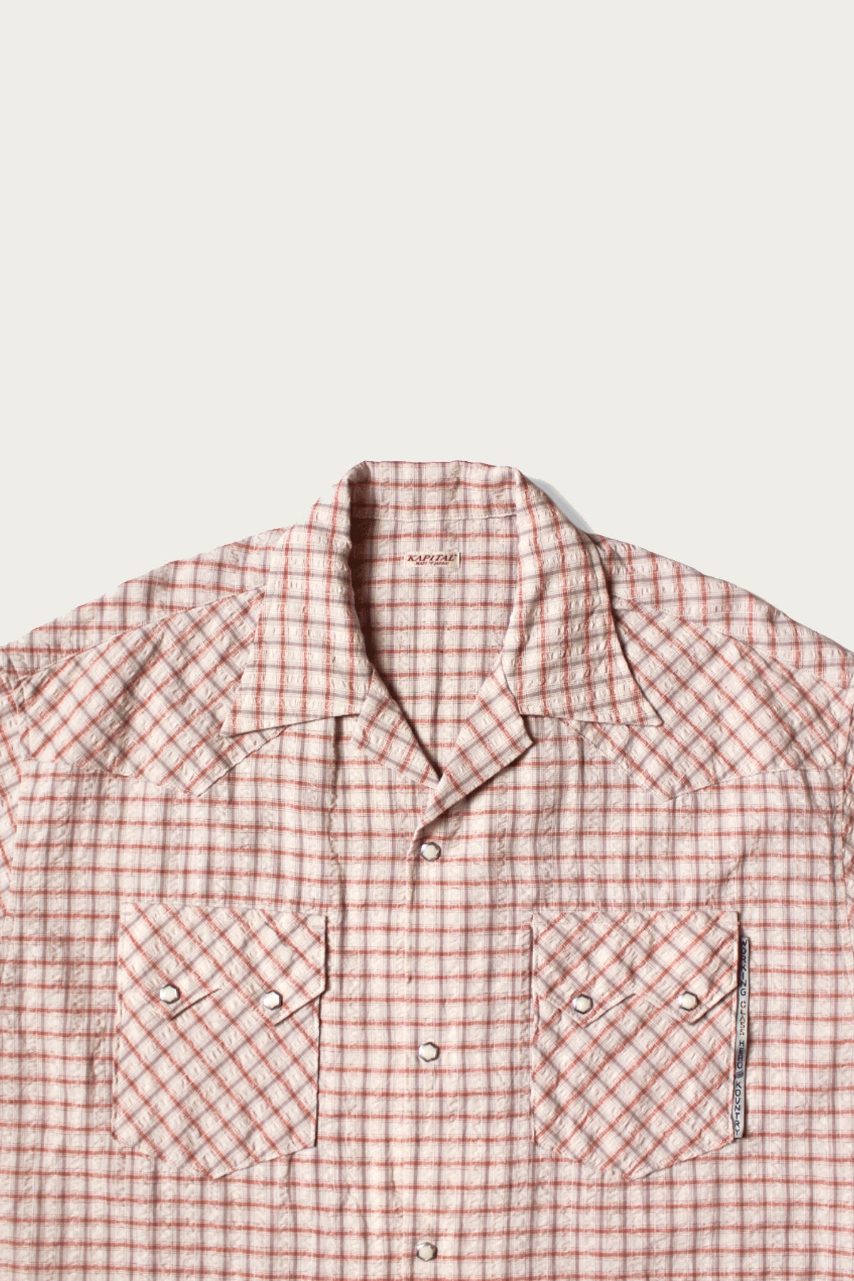 Kapital - Cotton Linen Seersucker Check Open-Collar Western BIG Shirt - Red - Canoe Club